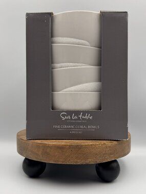 Sur La Table Kitchen Essentials Set of 4 Fine Ceramic Cereal Bowls White 5.75"